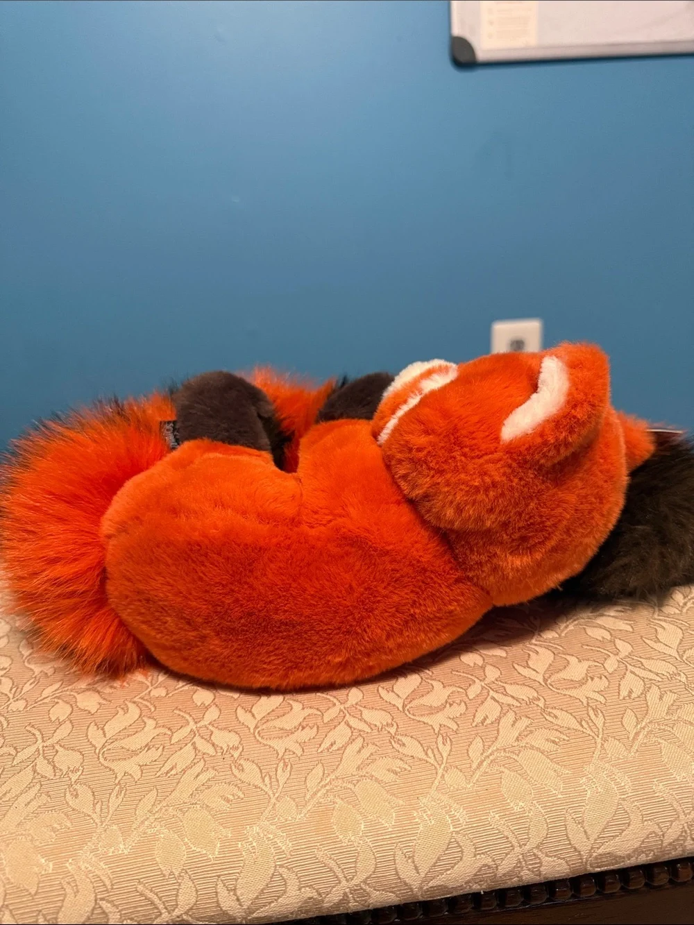 BNWT FAO Schwarz Orange and Black Sleeping Red Panda Plush.